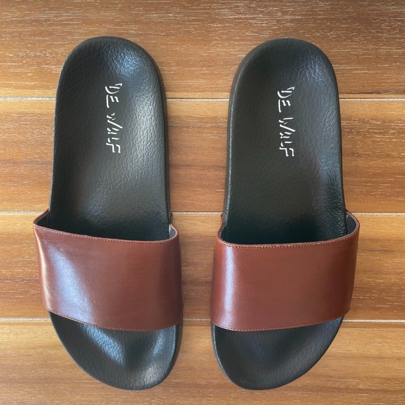 De Wulf Brown Leather Sandal Slides - Picture 6 of 7